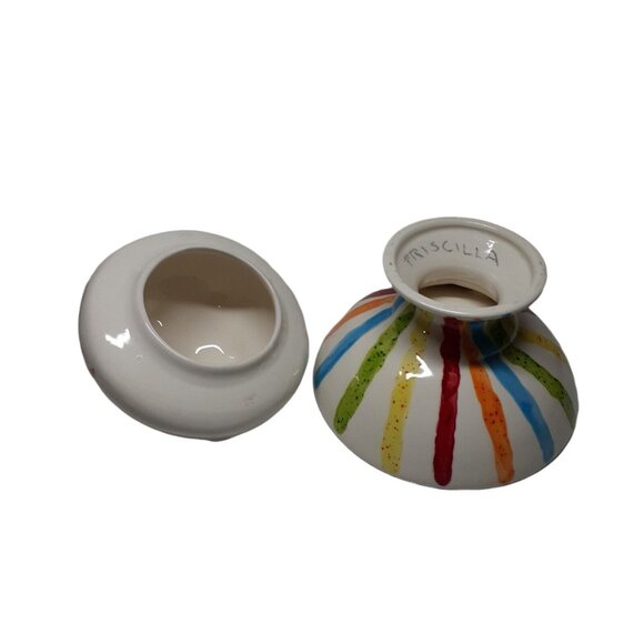 Artisan M&M Candy Ice Cream Pottery Pedestal Bowl Lidded Confetti Flecks Unique - Picture 3 of 6